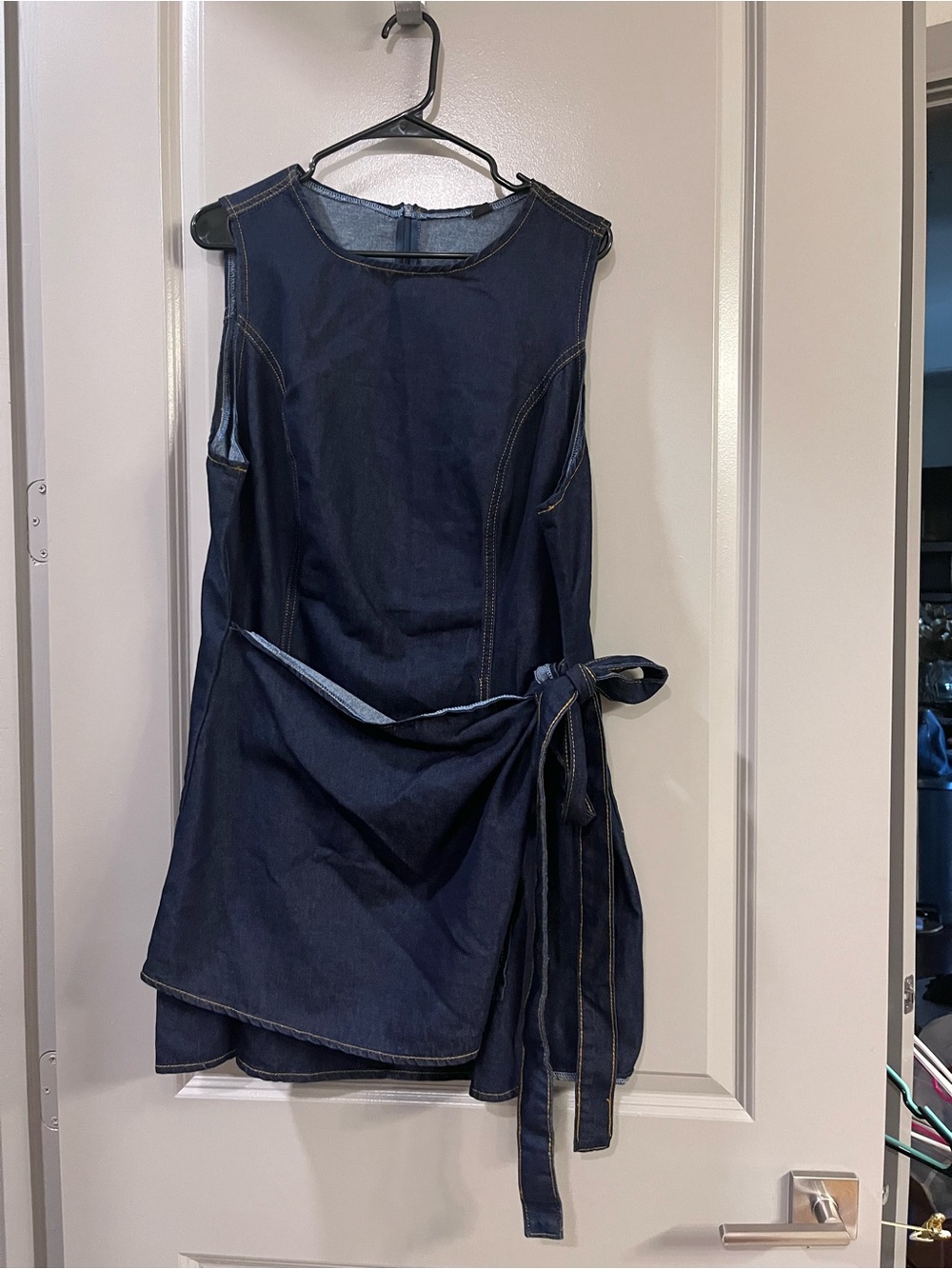 SHEIN Dark Blue Sleeveless Denim Wrap Mini Dress